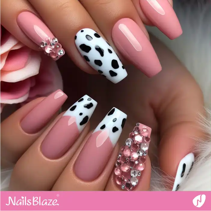 Dalmatian Print Design on Pink Nails | Animal Print Nails - NB1974